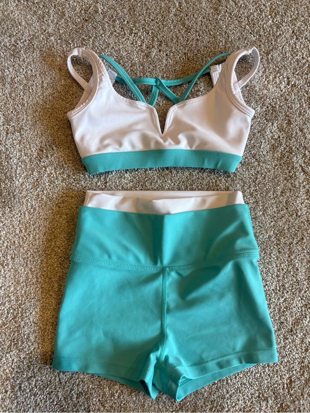 Girls' Two-Piece Dance Set in Aqua and White